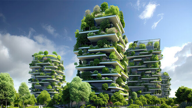 save the green planet, green cities future skyline, created using of AI tool