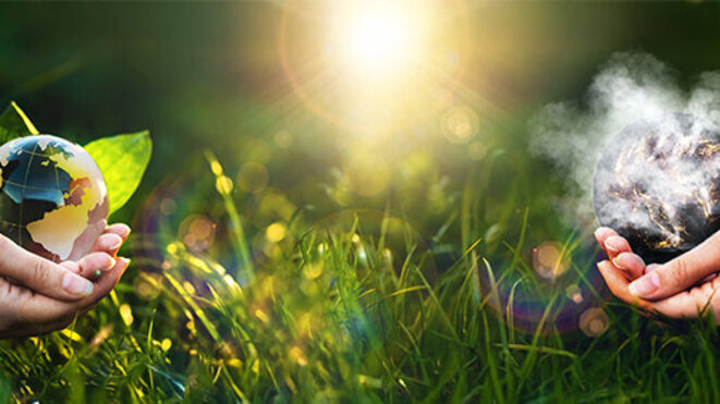 Earth planet clean and protected vs dirty and polluted.