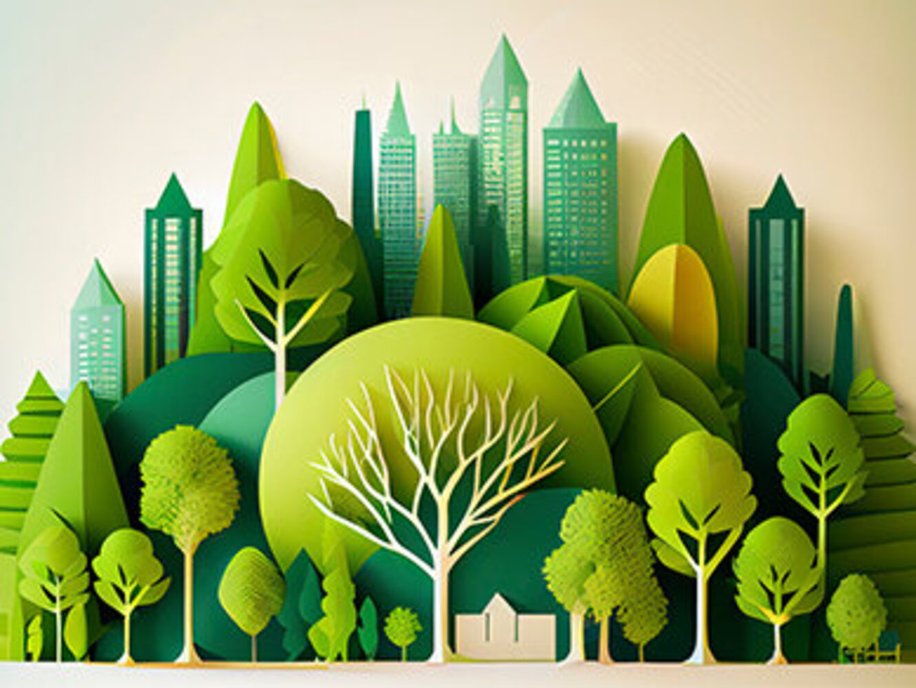 Green eco friendly city and urban forest landscape abstract