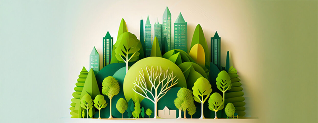 Green eco friendly city and urban forest landscape abstract