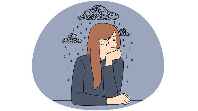 Unhappy young woman suffer from depression and repetitive thoughts.