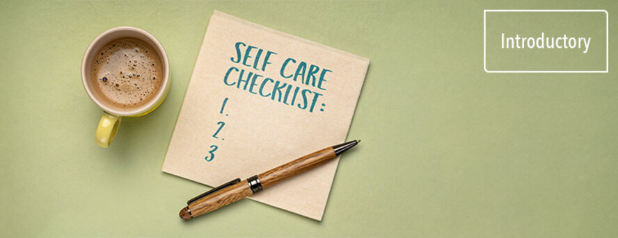 self care checklist - handwriting on a napkin with a cup of coffee,