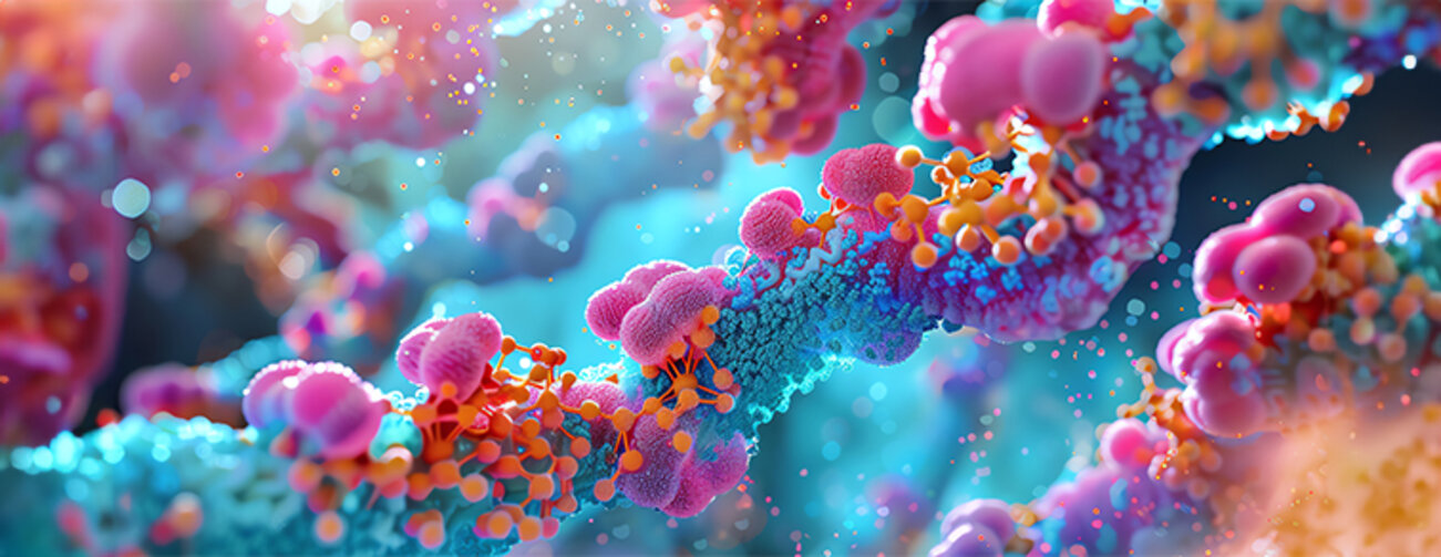 Protein synthesis in a cell, detailed ribosome and mRNA interaction, vibrant colors, high realism.