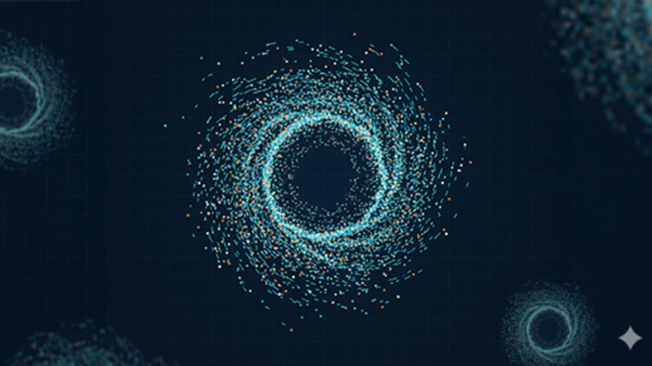 Abstract visualization of active matter, where countless individual "particles" move randomly yet collectively form complex, emergent patterns