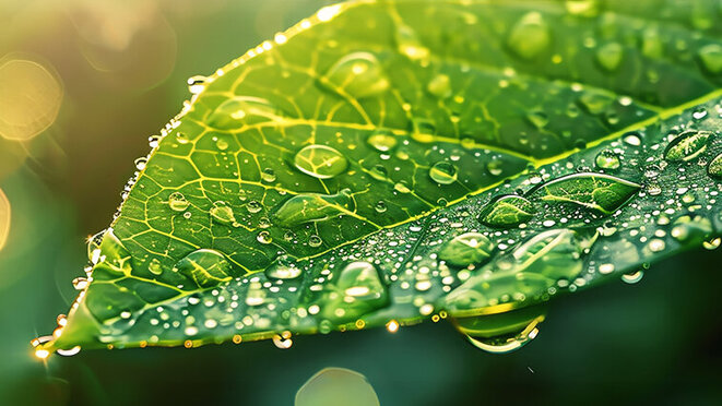 Closeup shot of a leaf undergoing photosynthesis Detailed view of chloroplasts and oxygen bubbles 