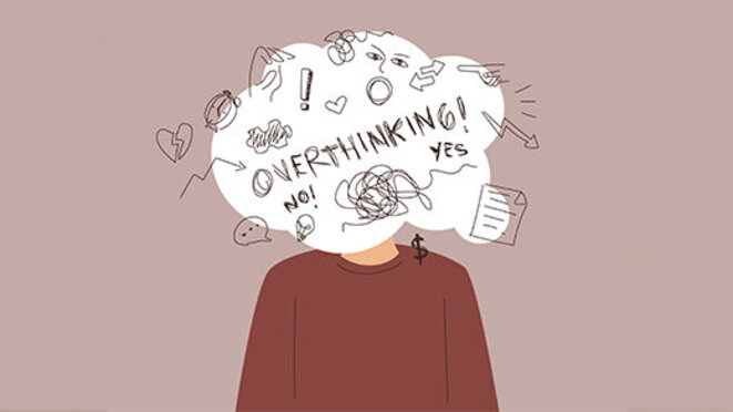 person with a cloud in front of its head with a lot of thoughts - overthinking