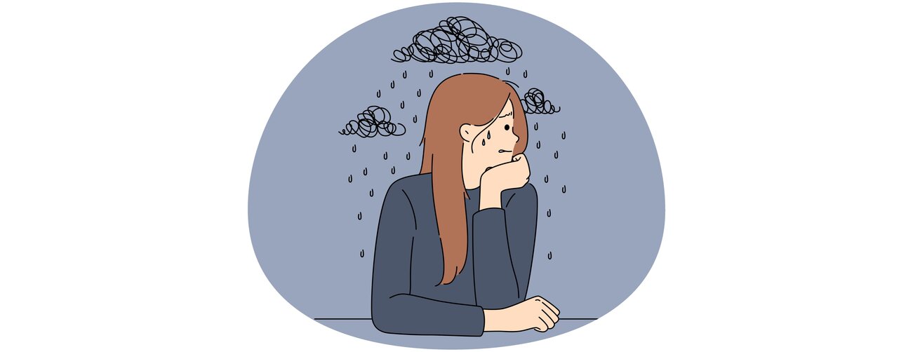 Unhappy young woman suffer from depression and repetitive thoughts. 