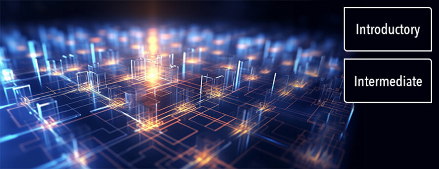 Quantum information processing concept. Quantum computing for powerful data elaboration. central processing unit, glowing 3d cpu. Superconducting qubits, net of photons particles. AI circuitry tech