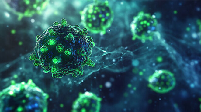 Cancer cell autophagy process diagram lysosome action green highlight