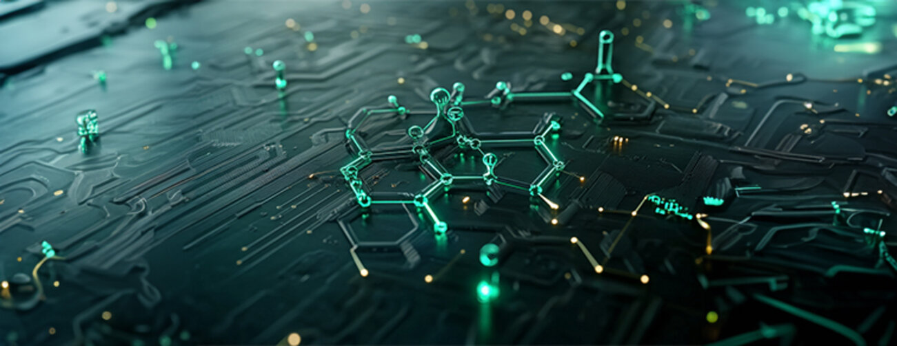 Intricate Molecular Structure on a Dark Circuit Board