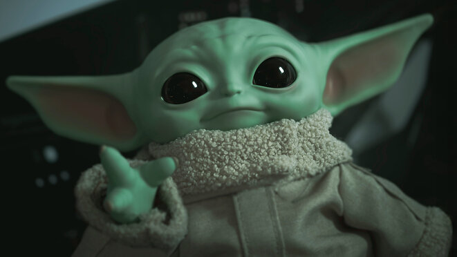 Portrait of Jedi Grogu (baby Yoda) plush toy