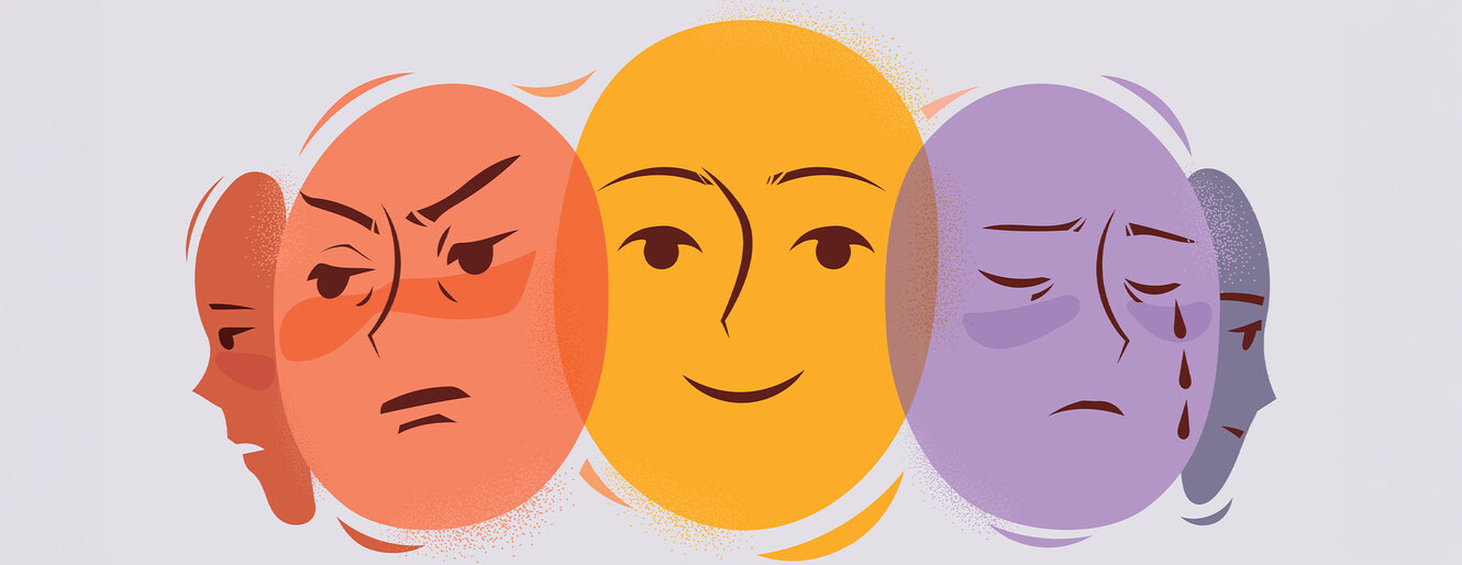 Various emotions and facial expressions of one person. Psychological concept vector illustration. von woocat