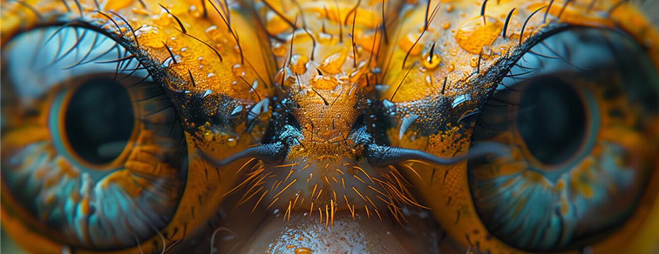 AI-generated magnified view of an arthropod's eye and snout showing intricate symmetry