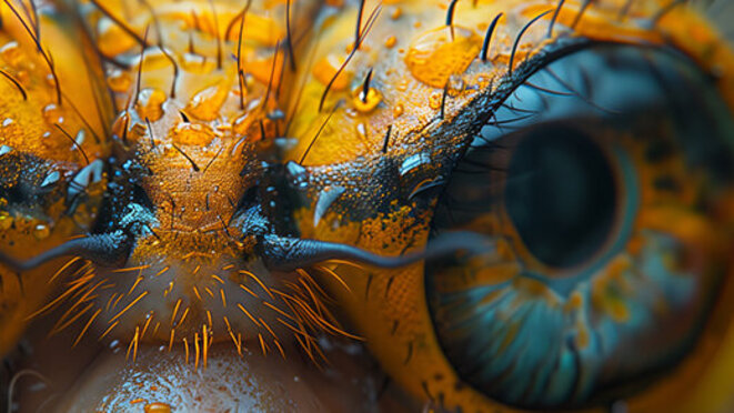 AI-generated magnified view of an arthropod's eye and snout showing intricate symmetry